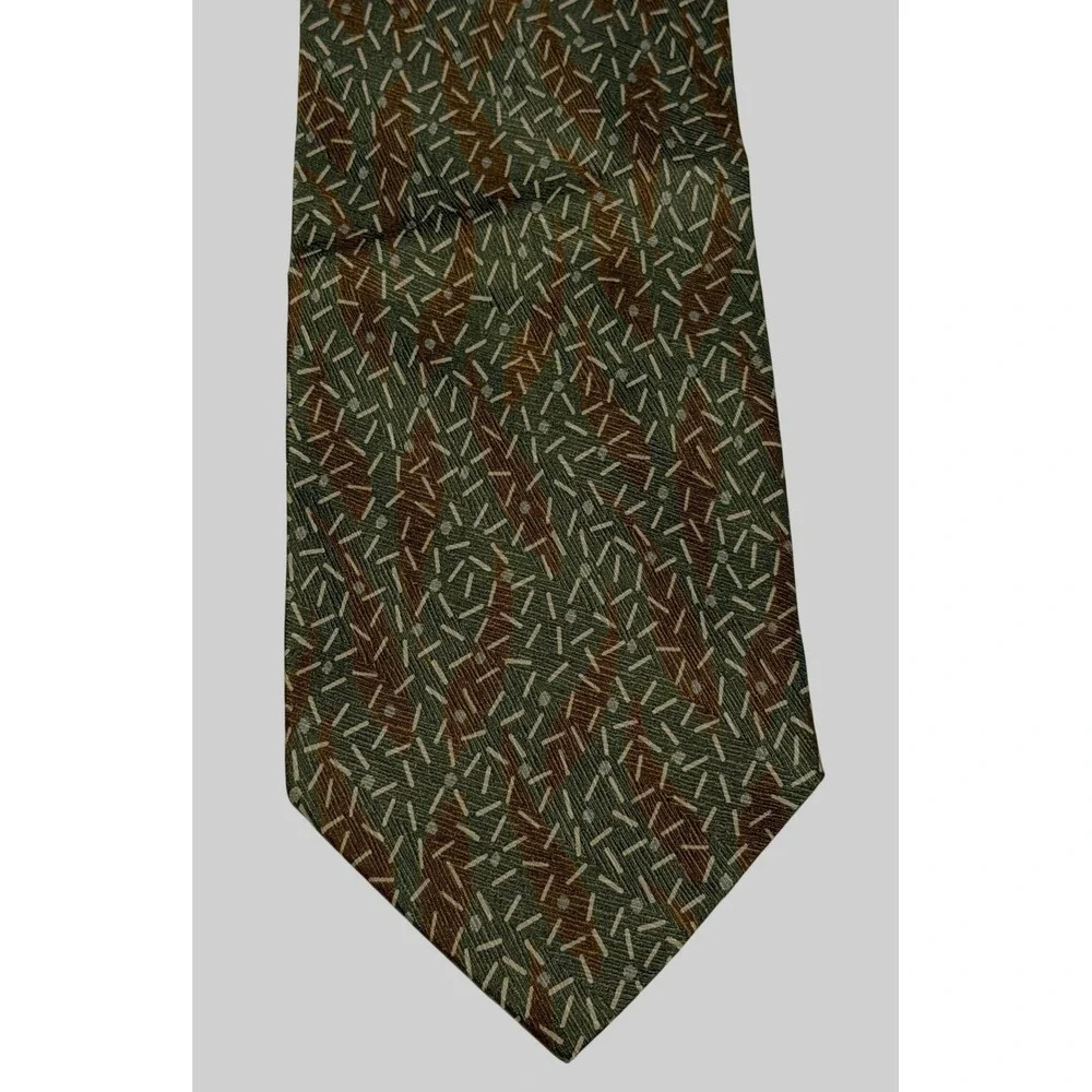 Giorgio Armani Cravatte Silk Tie Olive Green Brown Geometric Abstract Made Italy
